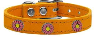 Pink Daisy Widget Genuine Leather Dog Collar Mandarin 24