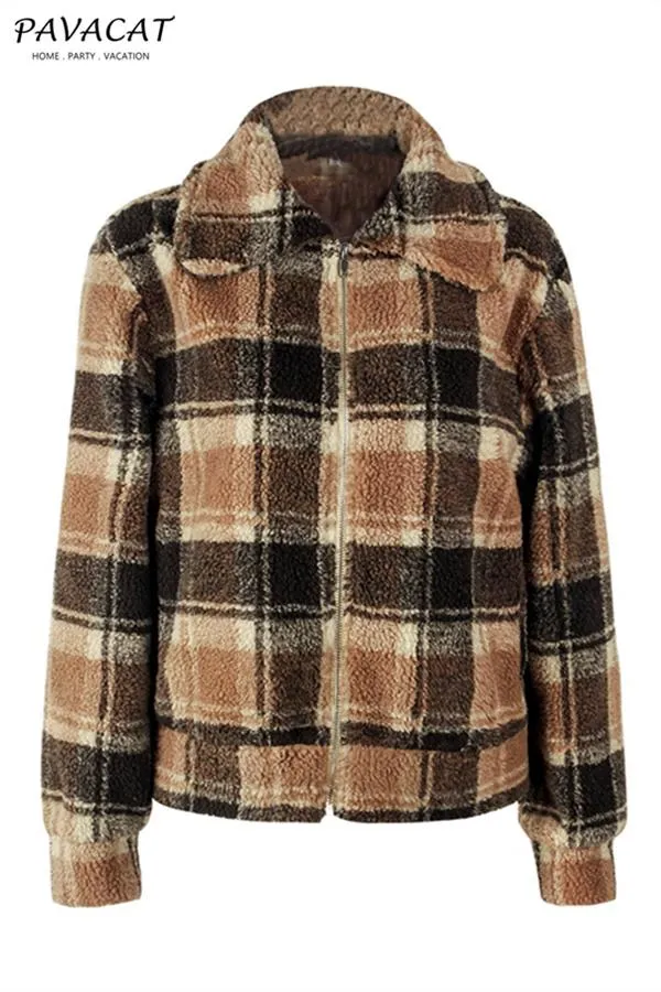 Plaid Faux Fur Cropped Biker Down Jacket