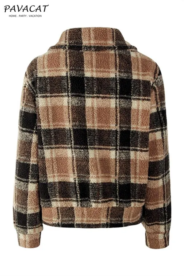 Plaid Faux Fur Cropped Biker Down Jacket