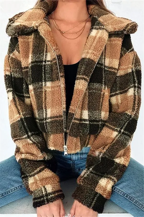 Plaid Faux Fur Cropped Biker Down Jacket