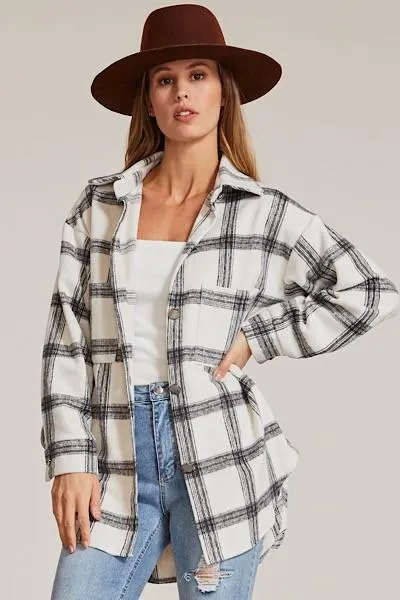 Plaid Shacket in White