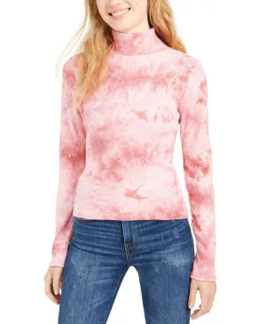 Planet Gold Women's Juniors' Tie-Dye Mock Neck Top Pink Size Extra Large