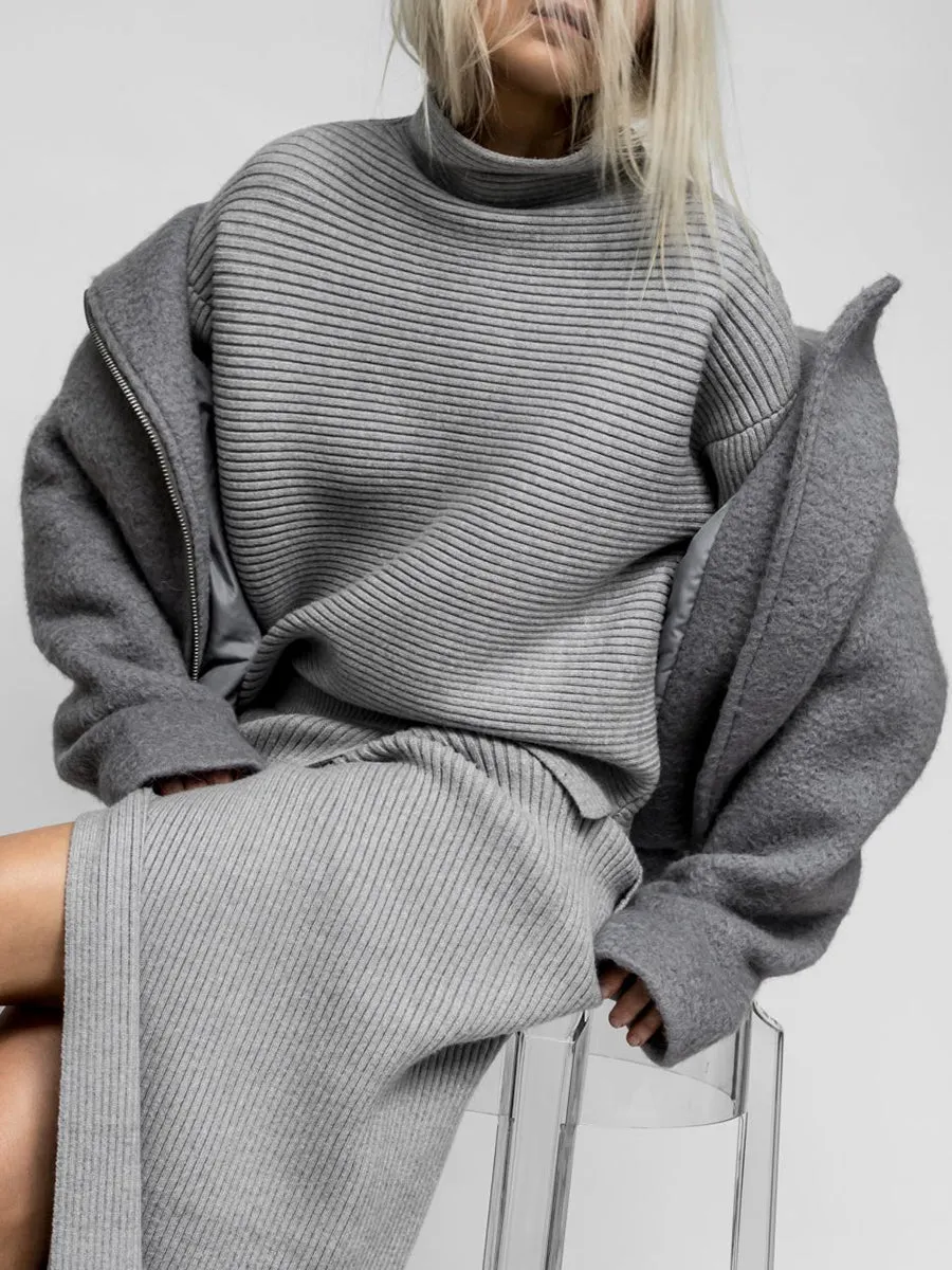 Pure Color Casual Turtleneck Sweater