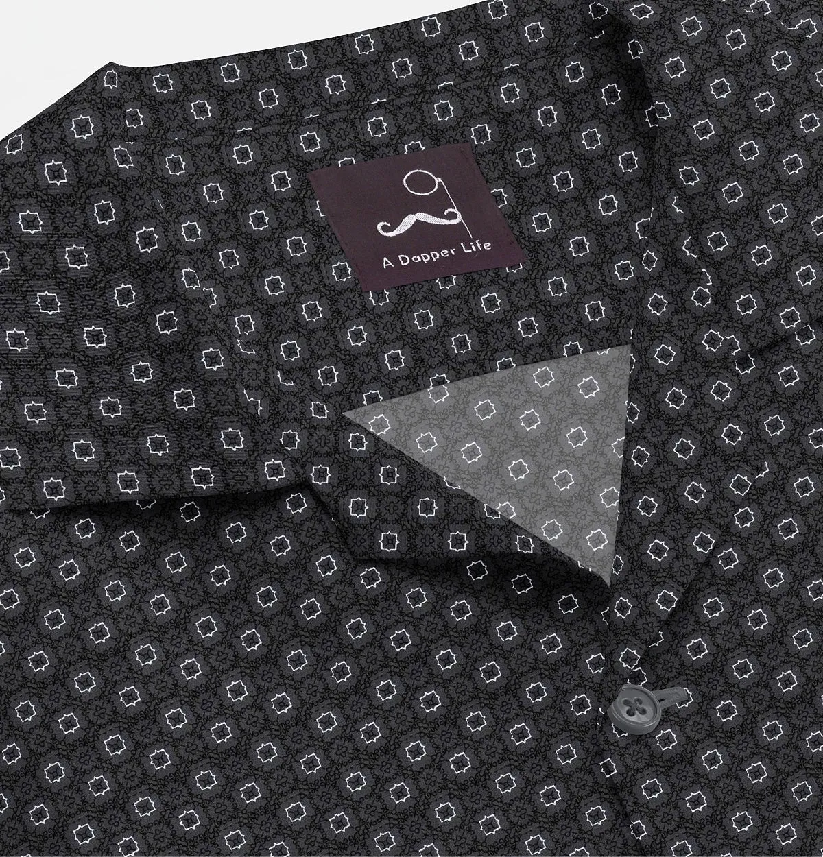 Pure Cotton - Camp Collar - Short Sleeve - Dark Gray Floral Maze