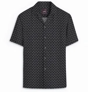 Pure Cotton - Camp Collar - Short Sleeve - Dark Gray Floral Maze