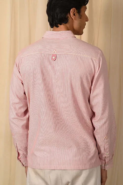 Rangsutra Baori Pink Hand Embroidered Full Sleeve Shirt