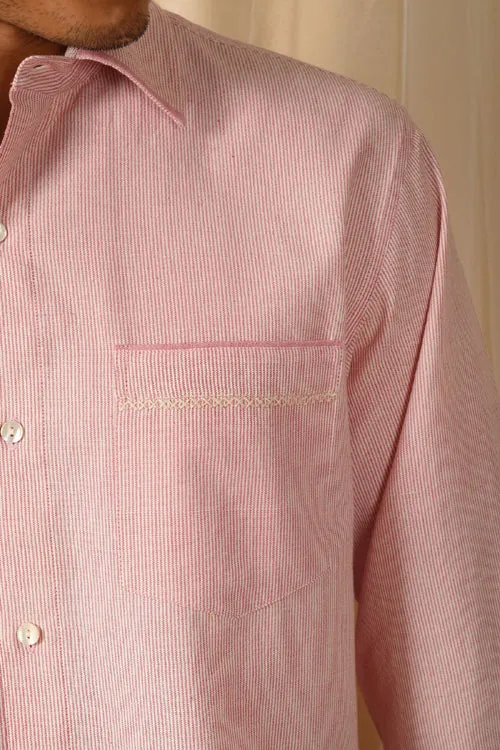 Rangsutra Baori Pink Hand Embroidered Full Sleeve Shirt