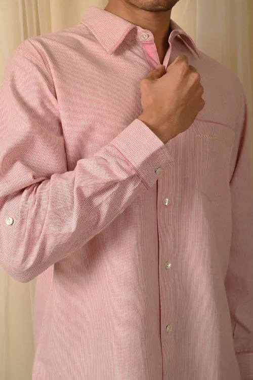 Rangsutra Baori Pink Hand Embroidered Full Sleeve Shirt