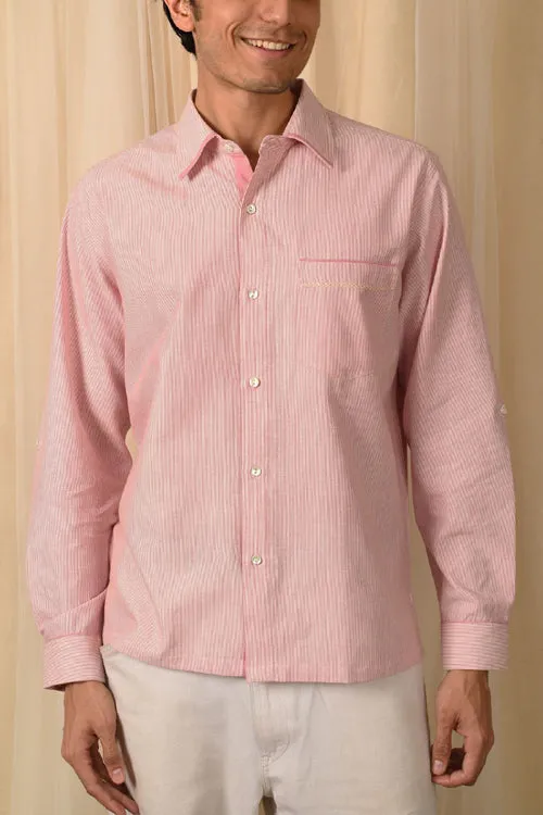 Rangsutra Baori Pink Hand Embroidered Full Sleeve Shirt