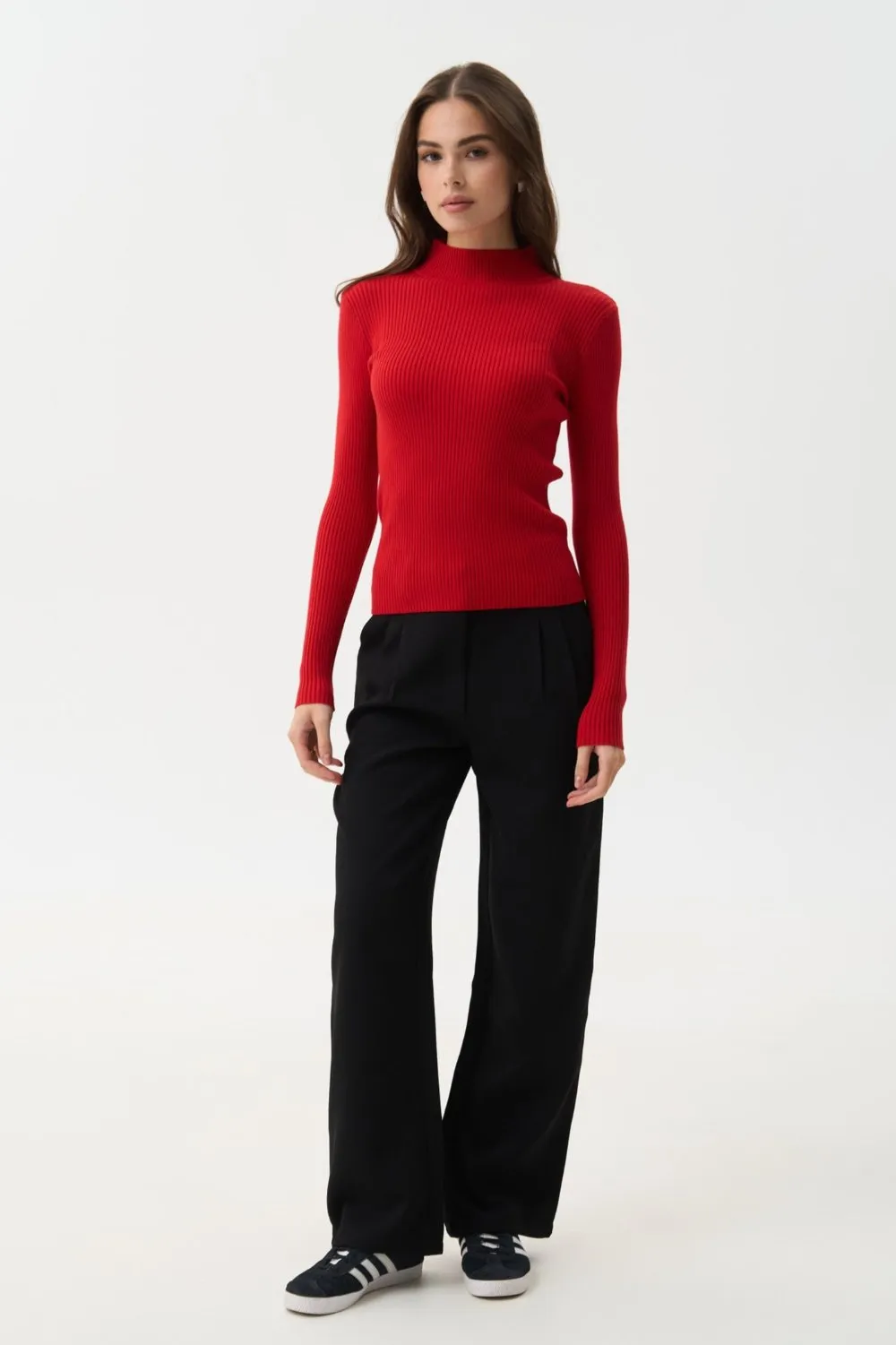 Red Rib Knit Turtleneck Sweater