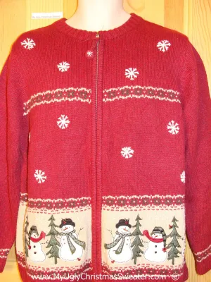 Red Snowman Themed Festive Christmas Sweater