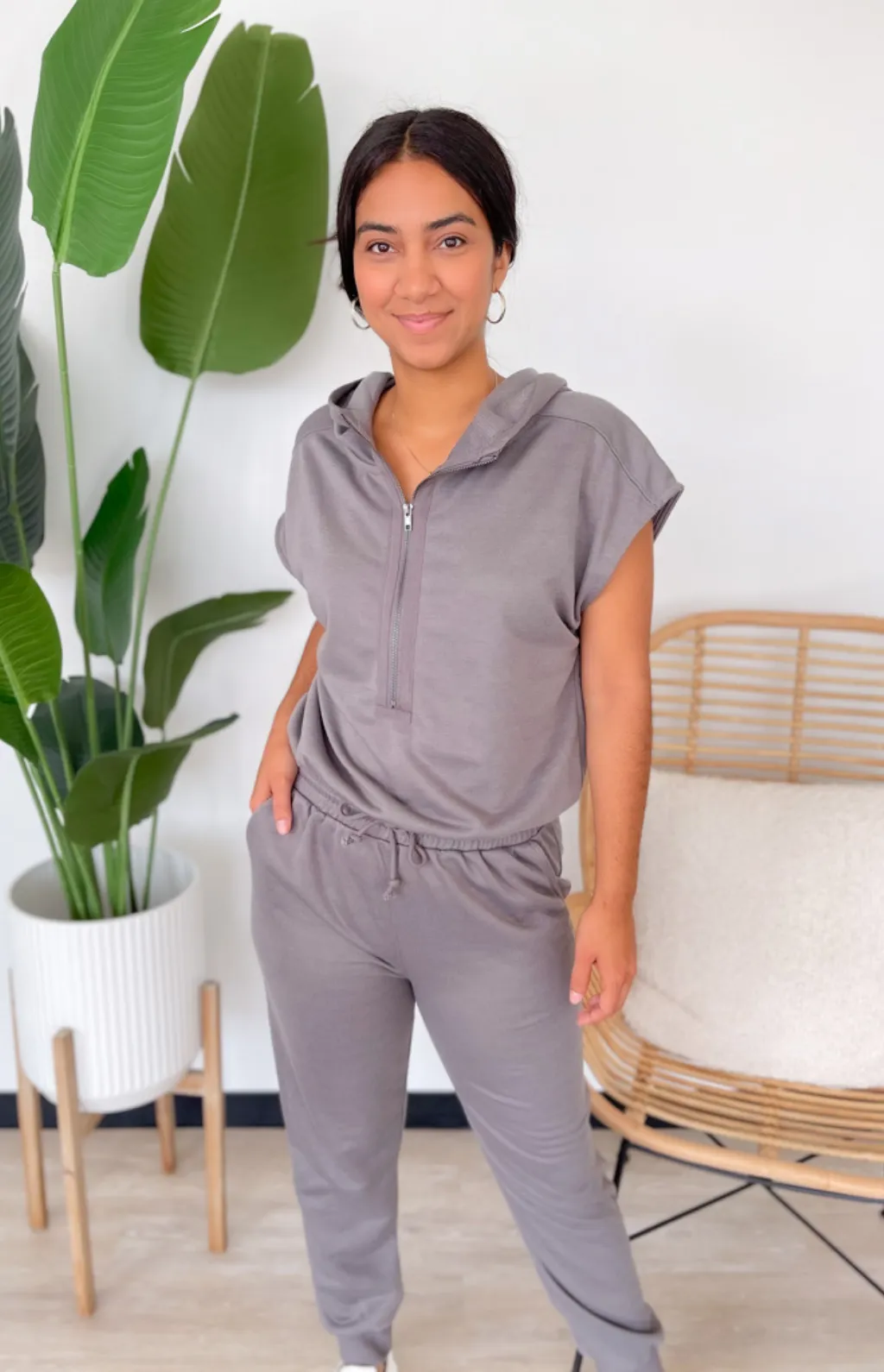 Reese Grey Short Sleeve Jumpsuit