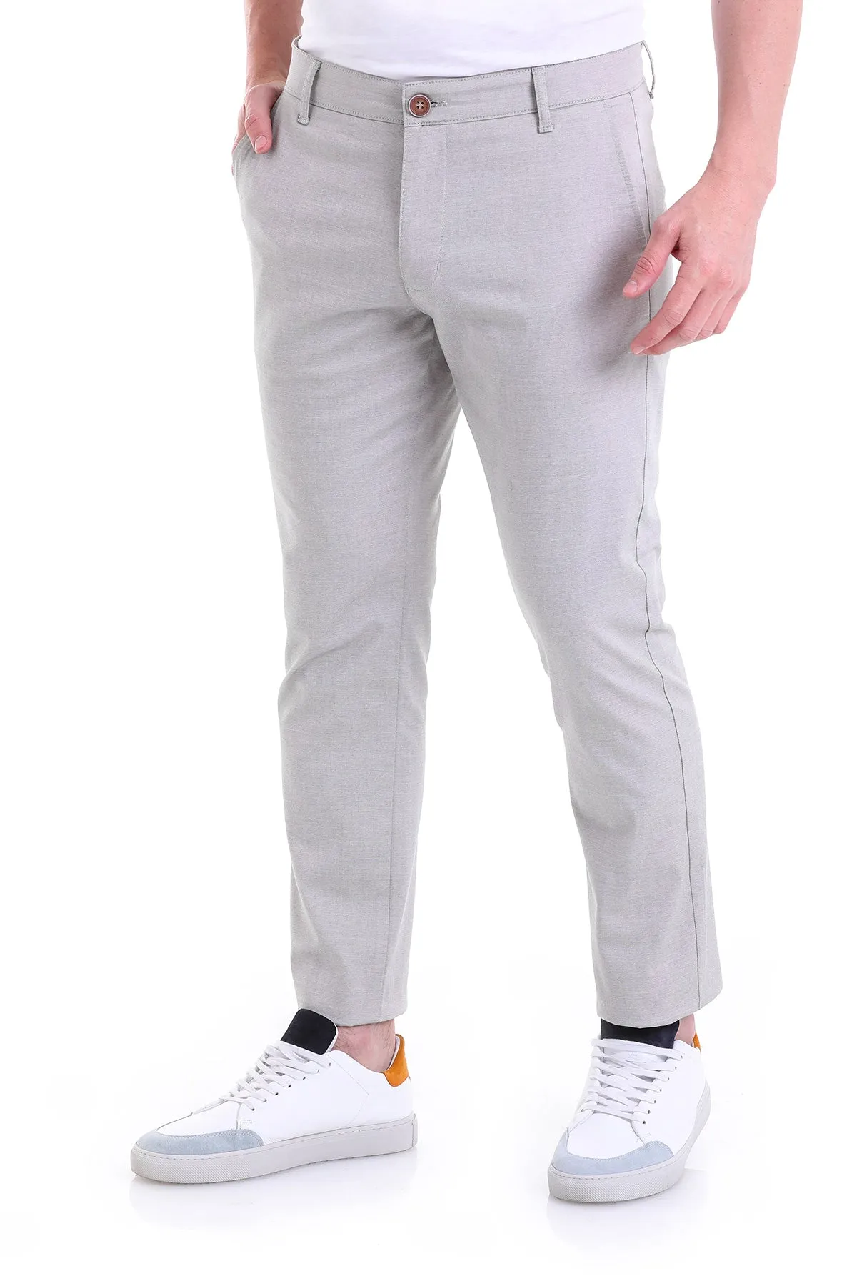 Regular Fit Gray High Waist Light Cotton Casual Pants