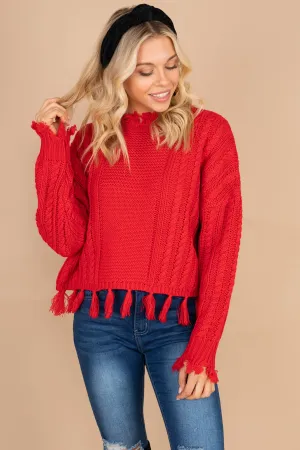 Return To Chic Red Distressed Sweater