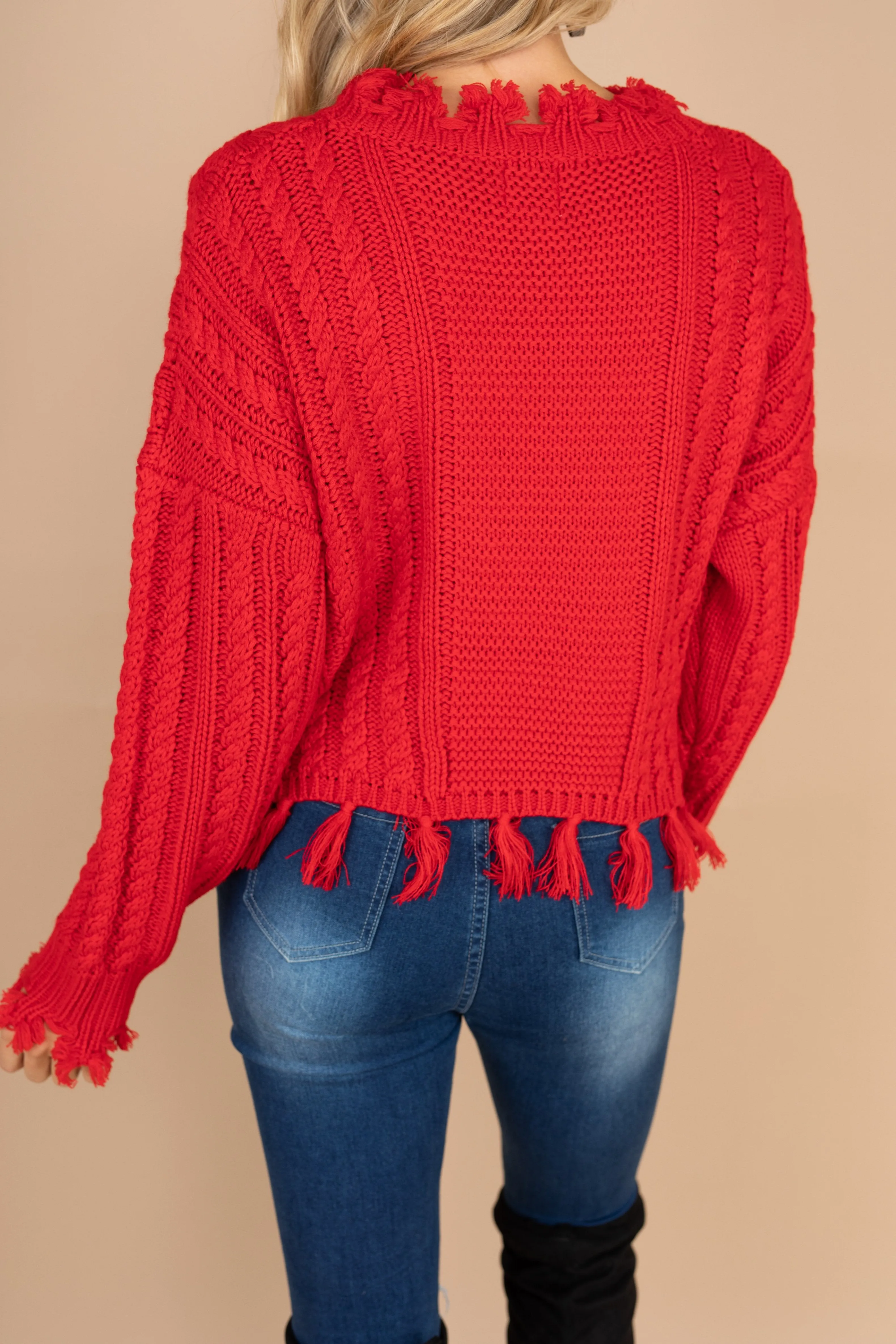 Return To Chic Red Distressed Sweater