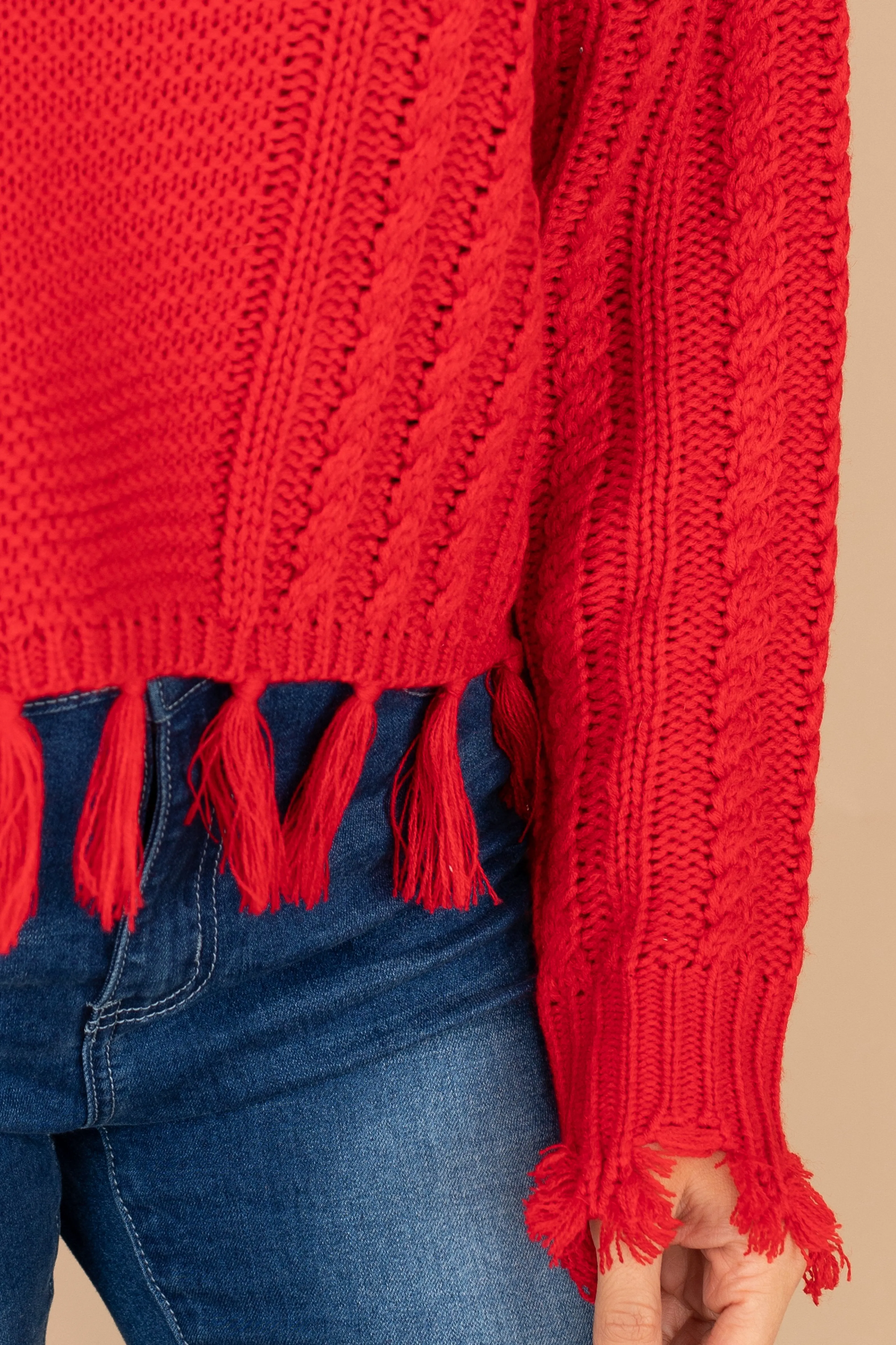 Return To Chic Red Distressed Sweater