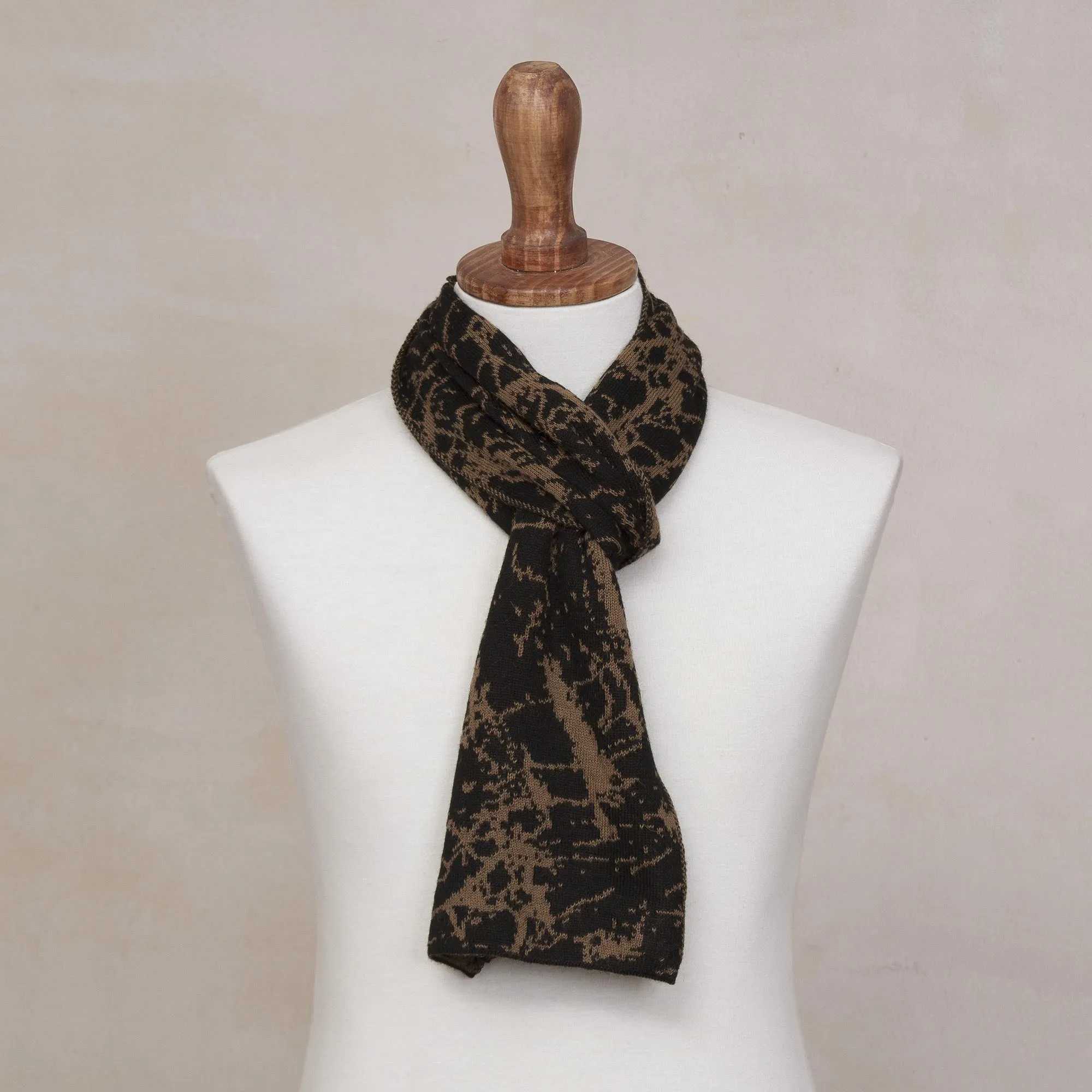 Reversible Variegated Brown and Black Alpaca Blend Scarf - Marbled Beauty | NOVICA