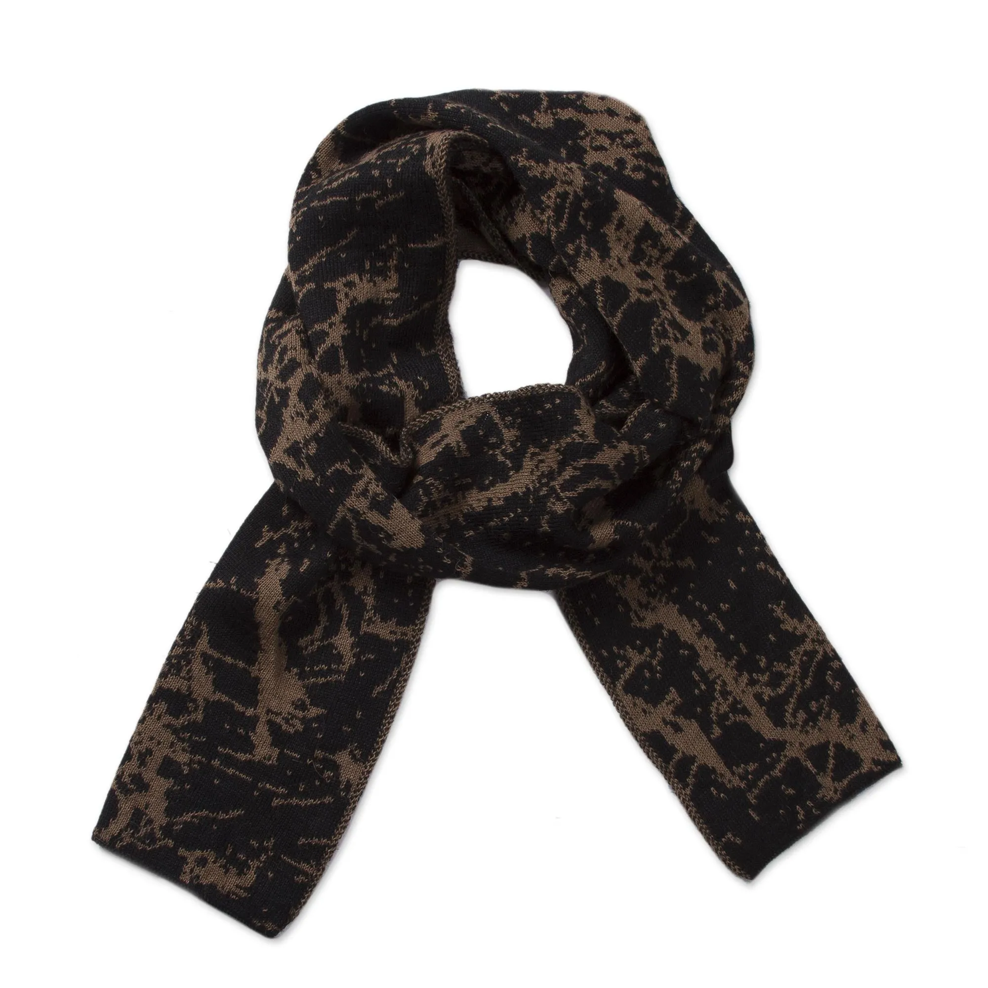 Reversible Variegated Brown and Black Alpaca Blend Scarf - Marbled Beauty | NOVICA