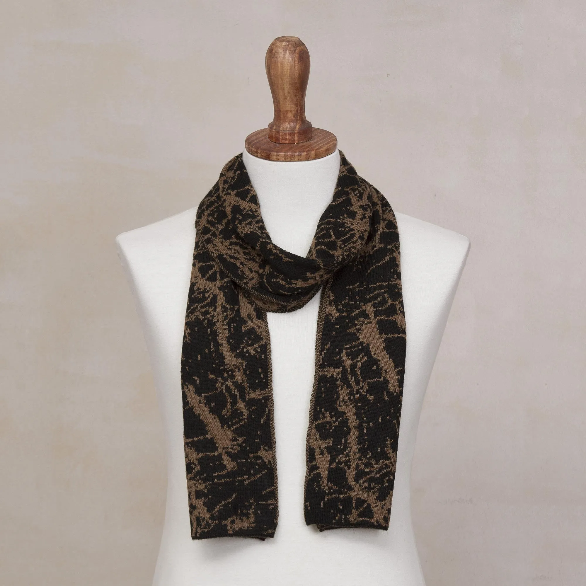 Reversible Variegated Brown and Black Alpaca Blend Scarf - Marbled Beauty | NOVICA