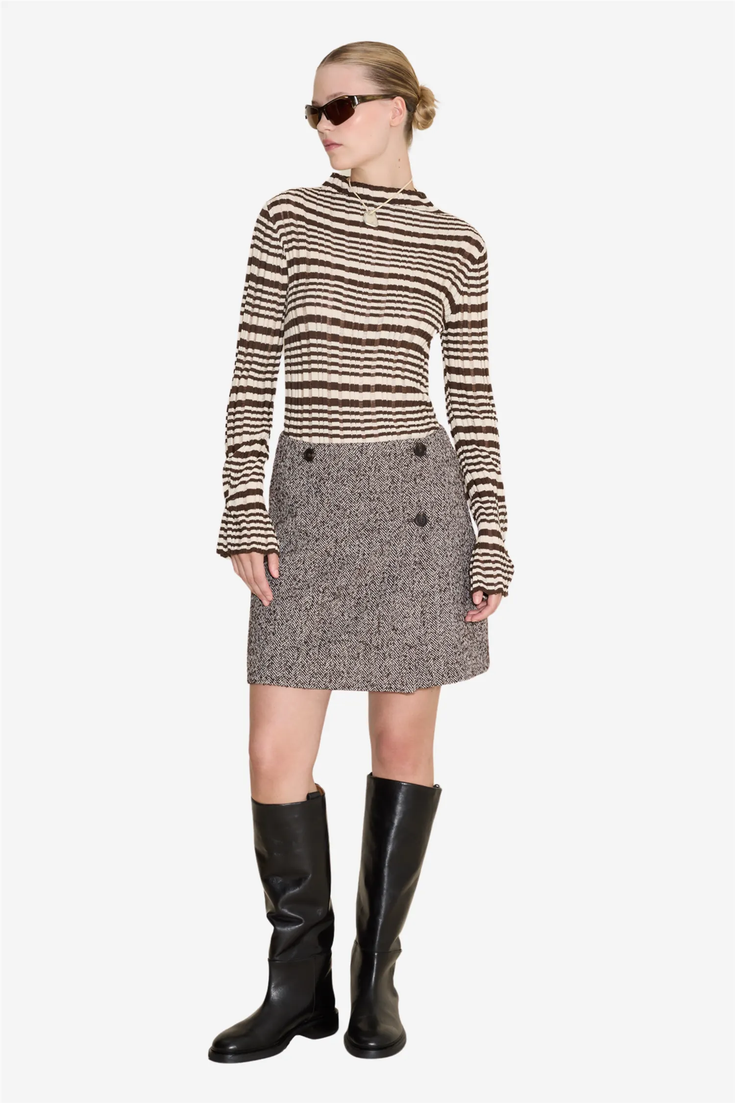 Rib Stripe Turtleneck Brown Mix