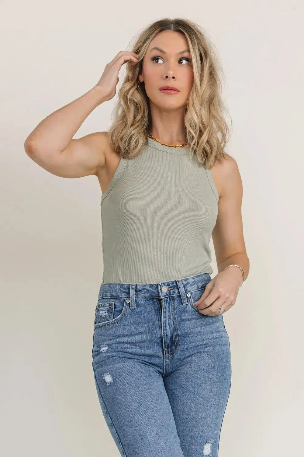 Ribbed & Ready Green Tank Bodysuit - Final Sale