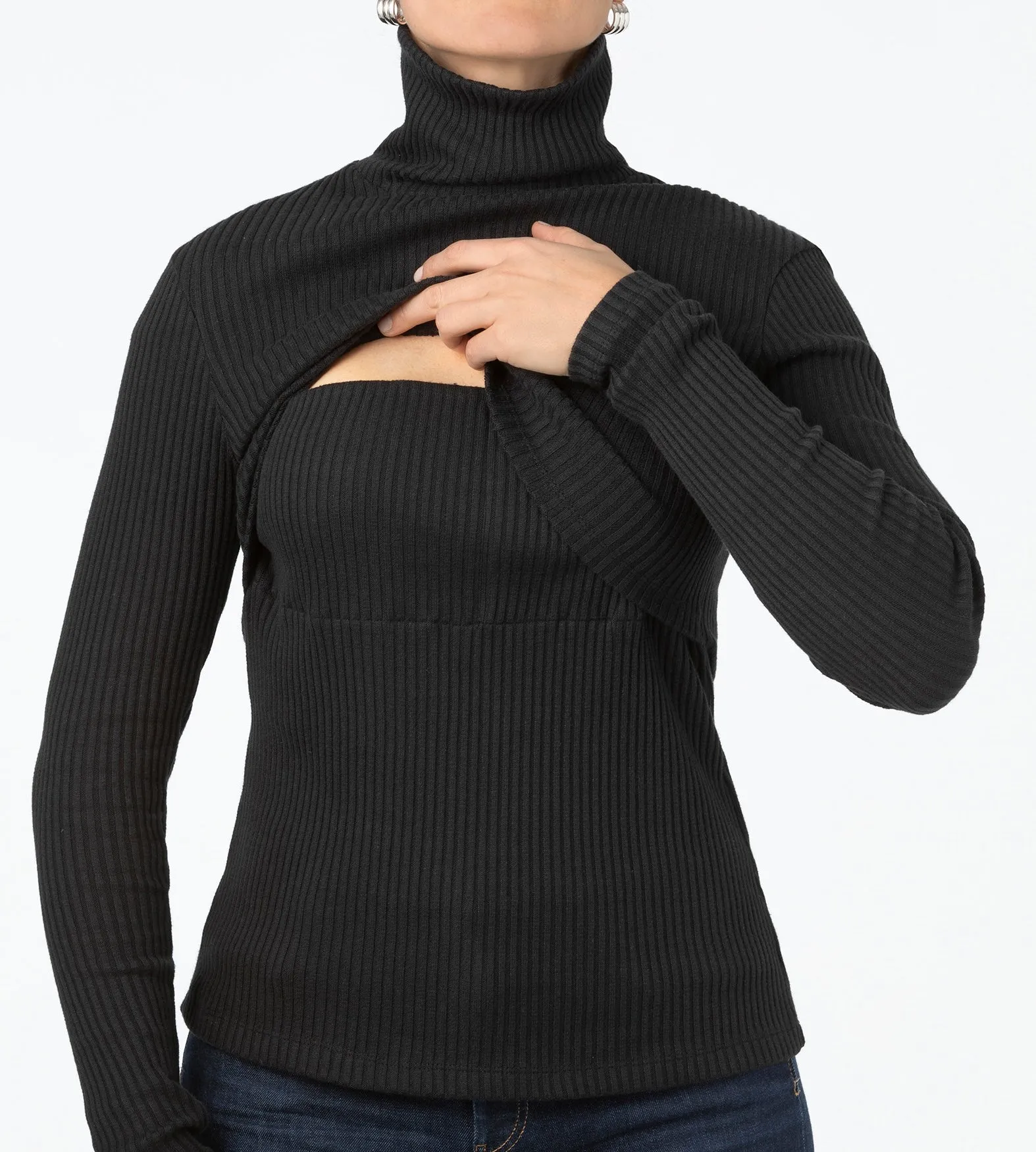 Ribbed Nursing Turtleneck Long Sleeve Knit