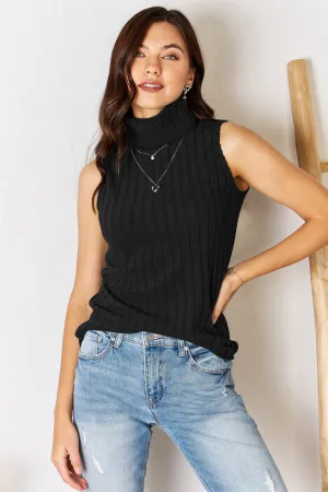 Ribbed Turtleneck Sleeveless Knit Top