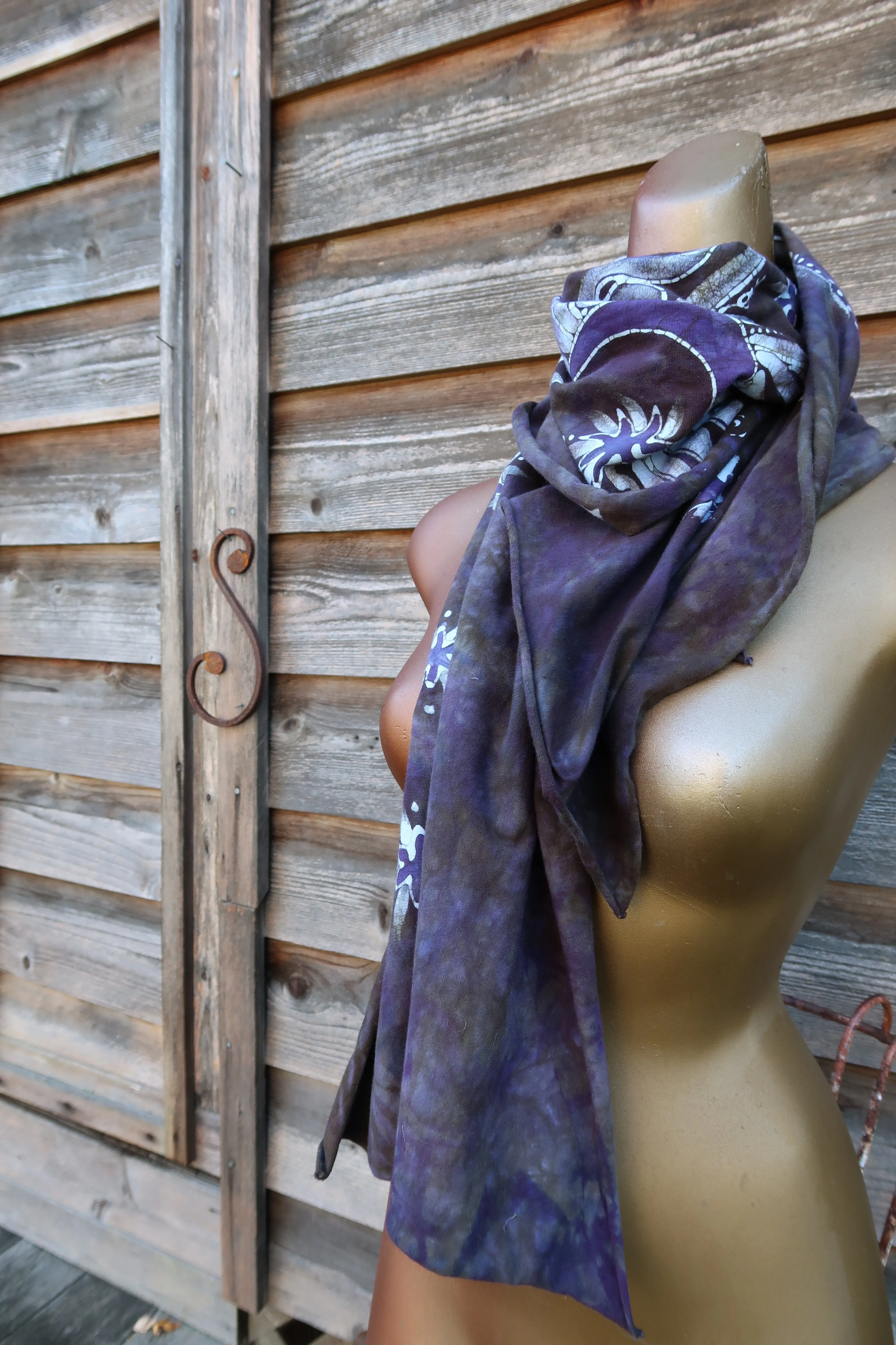 Rising From Ash - Purple Moon Hand Painted Organic Knit Fabric Scarf