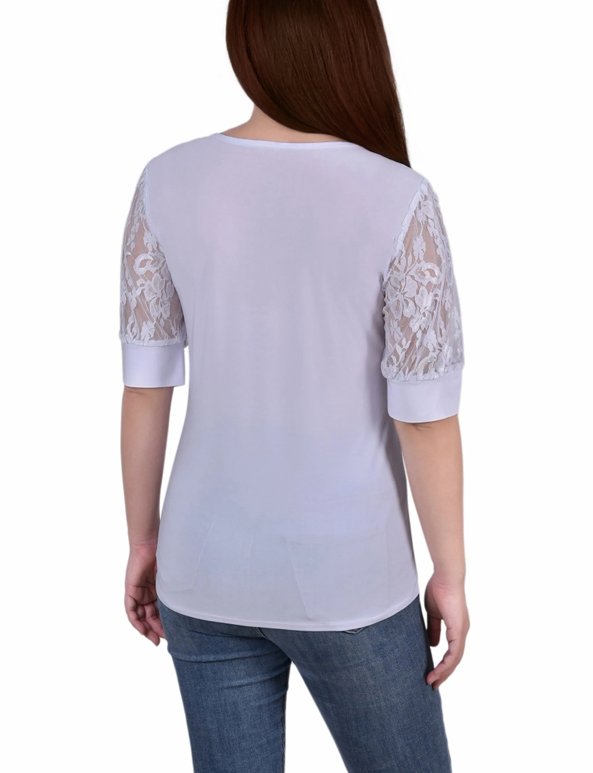 Short Sleeve Lace Yoke and Sleeve Top