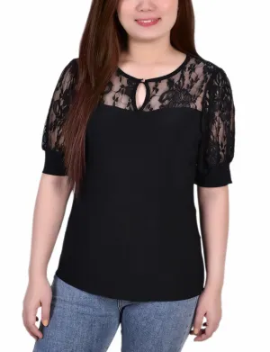 Short Sleeve Lace Yoke and Sleeve Top