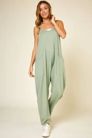 Sleeveless V Neck Jumpsuit with Pockets