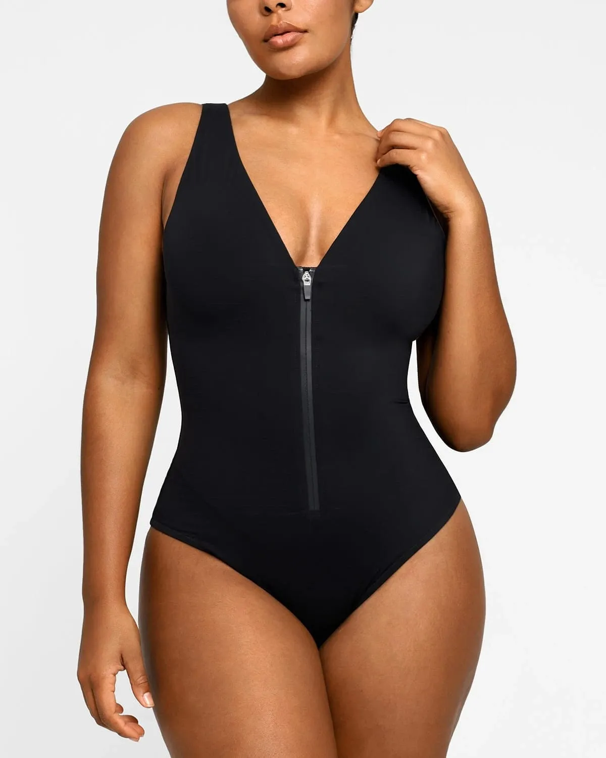 Smart Sculpt Plunge Zip Front Shaping Swimsuit