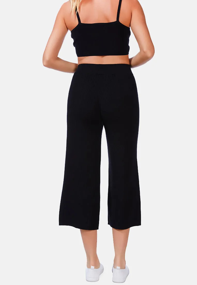 Solid Casual Drawstring Cropped Pants