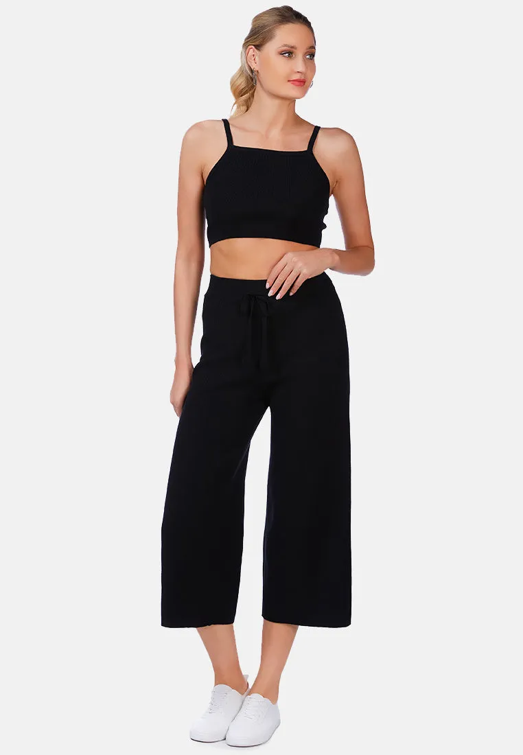 Solid Casual Drawstring Cropped Pants