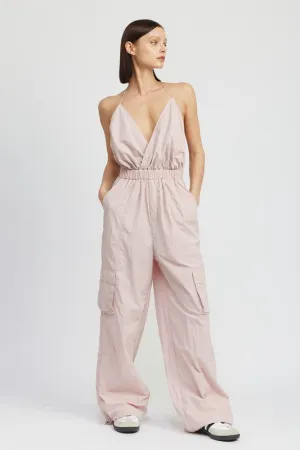 Spaghetti strap cargo jumpsuit