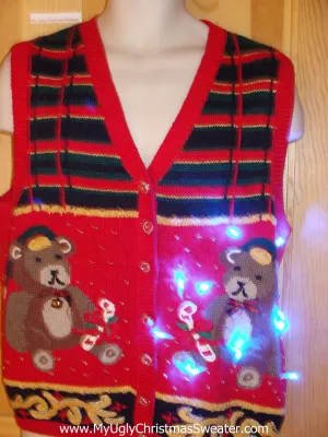 Tacky Christmas Sweater Vest Teddy Bear with Lights