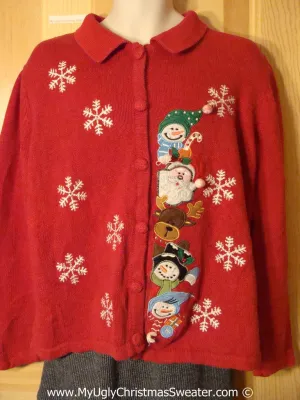 Tacky Holiday Sweater with Reindeer, Santa, and Snowman (f1090)