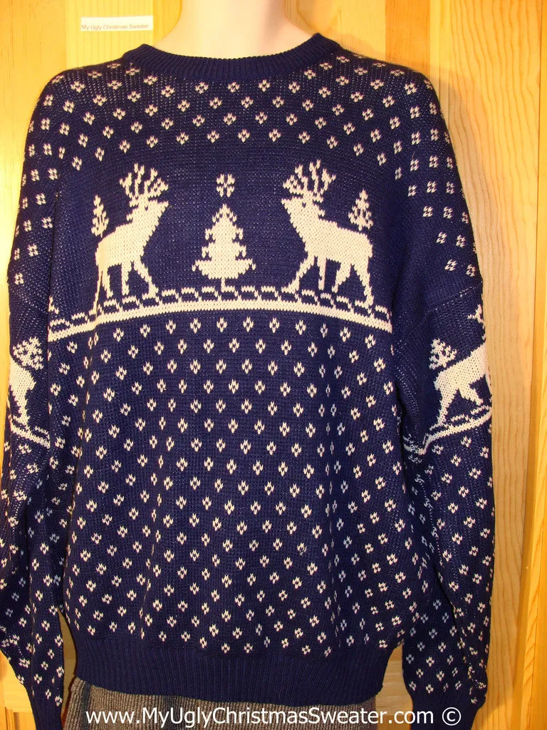 Tacky Reindeer Christmas Sweater Party Ugly Sweater Vinatage Design with Reindeer on Front and Sleeves (f850)