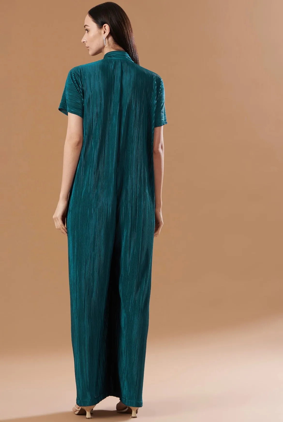 Teal Blue kaftan Pleated jumpsuit