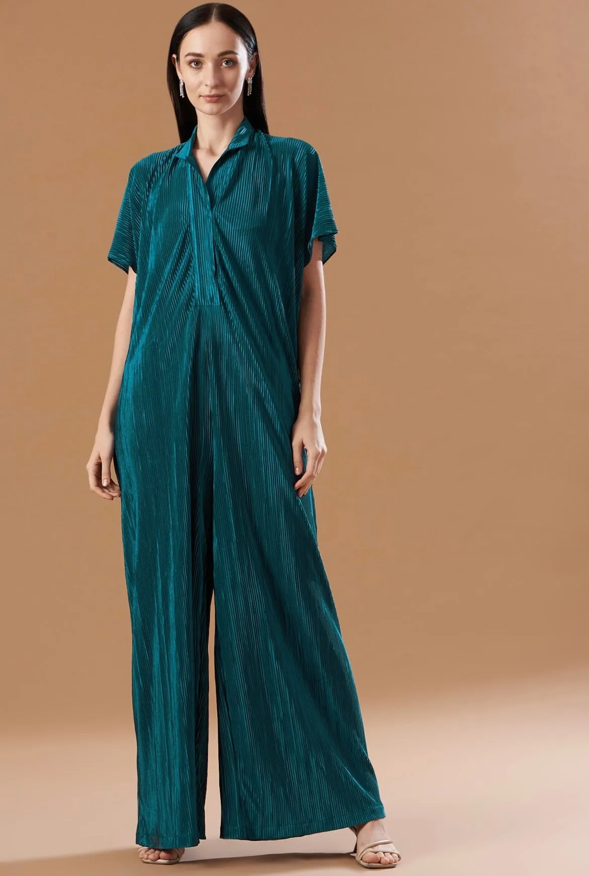 Teal Blue kaftan Pleated jumpsuit