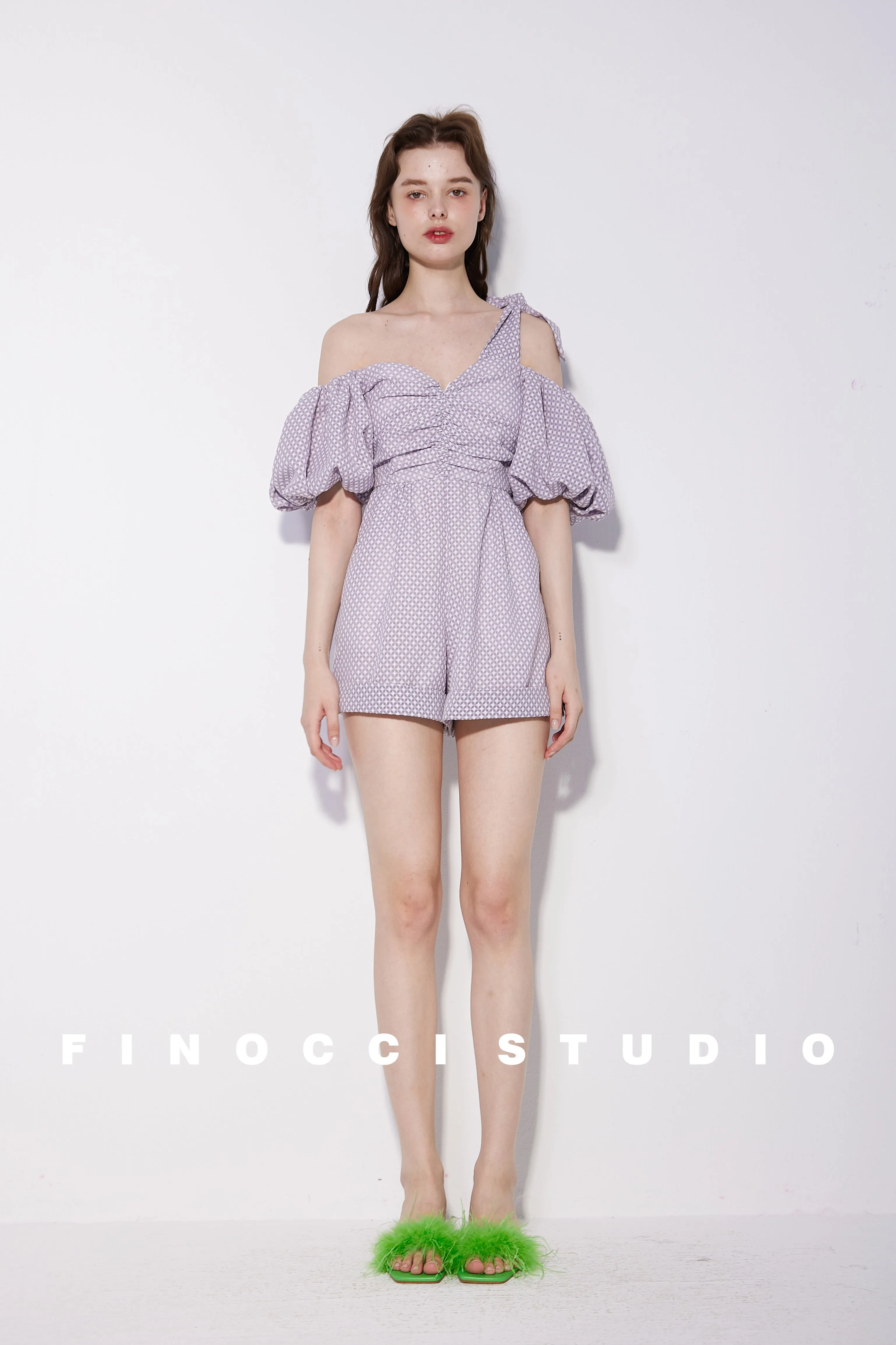 Textured soft purple asymmeric romper - Mia