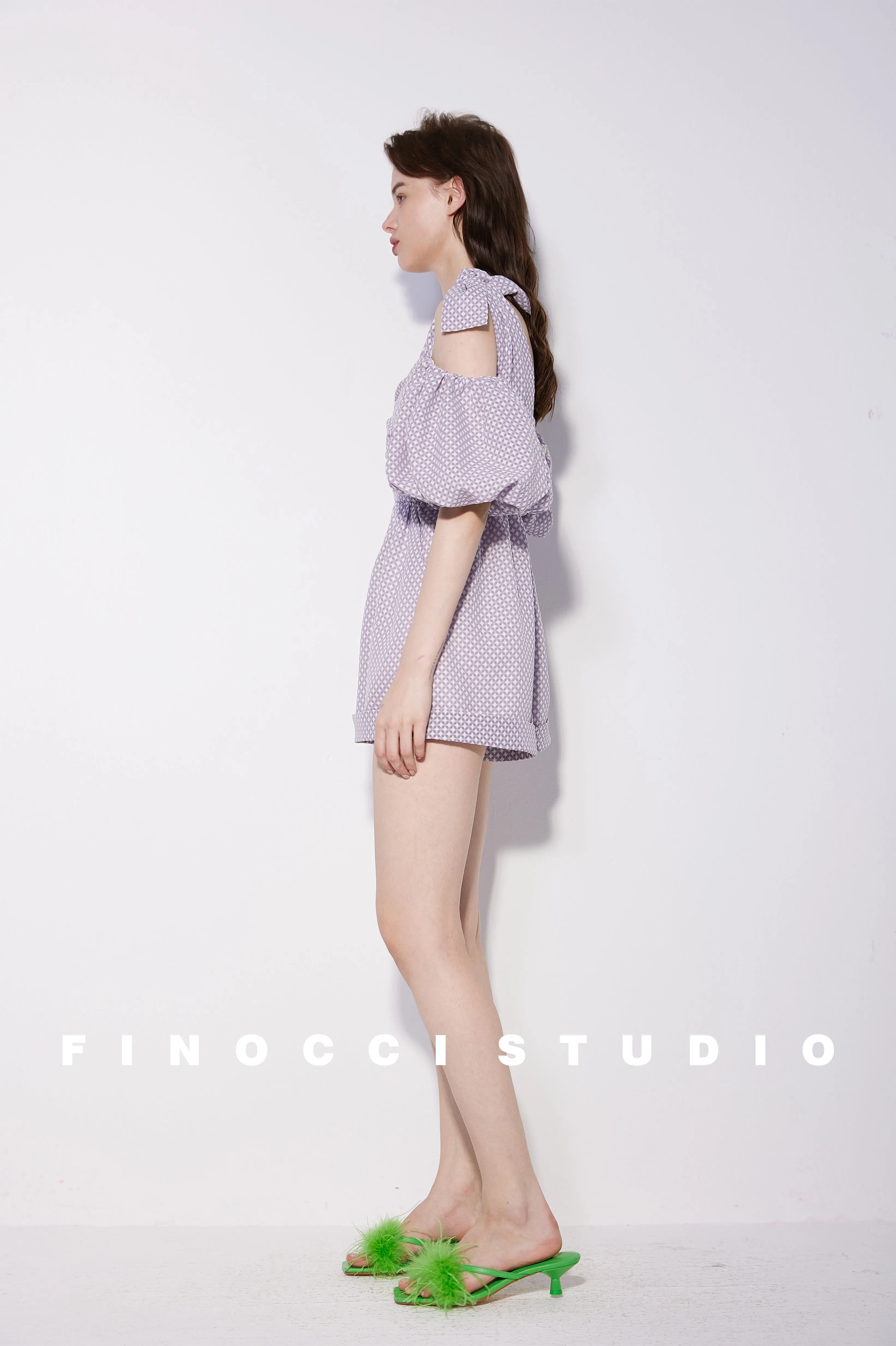 Textured soft purple asymmeric romper - Mia