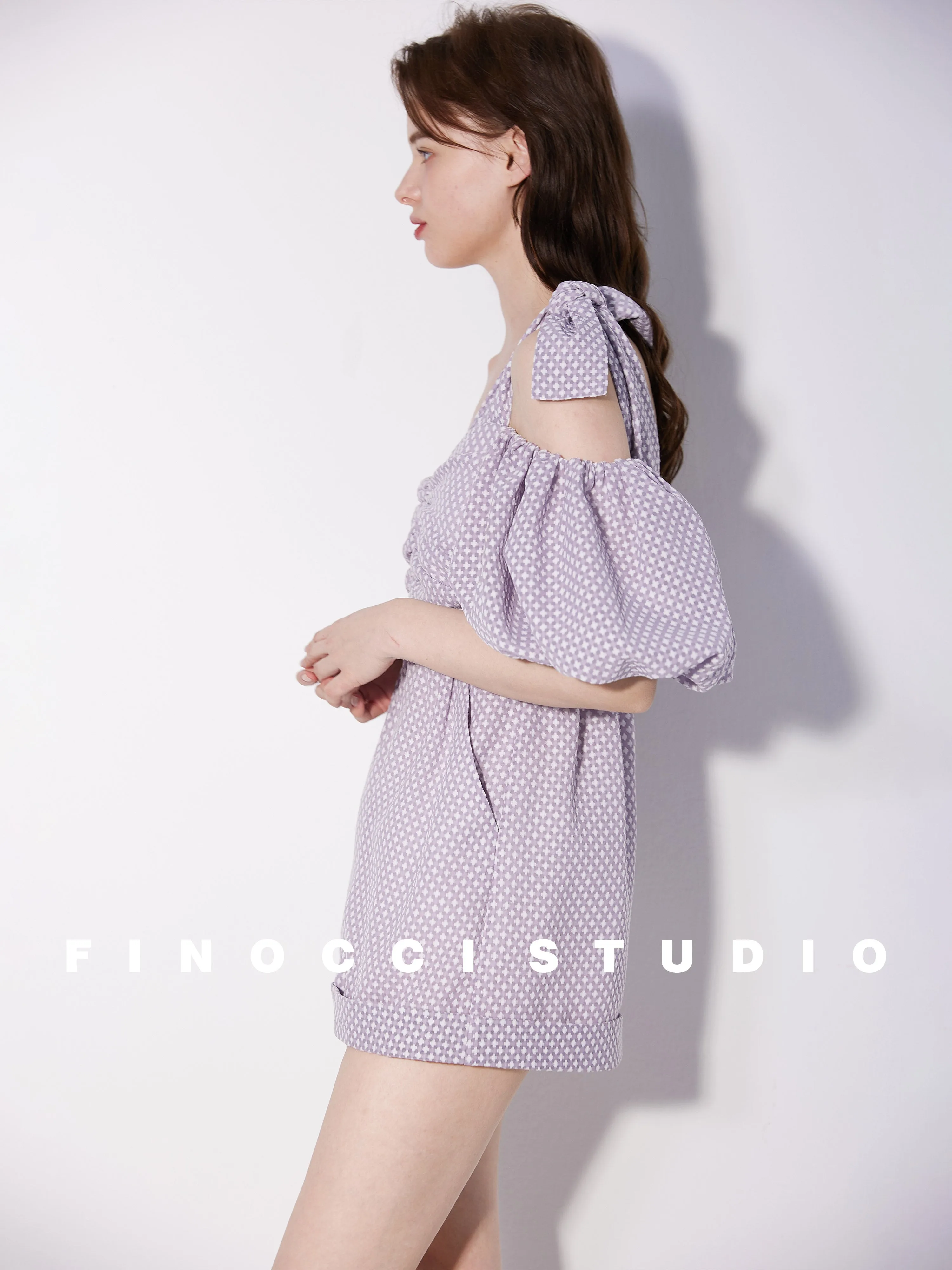 Textured soft purple asymmeric romper - Mia