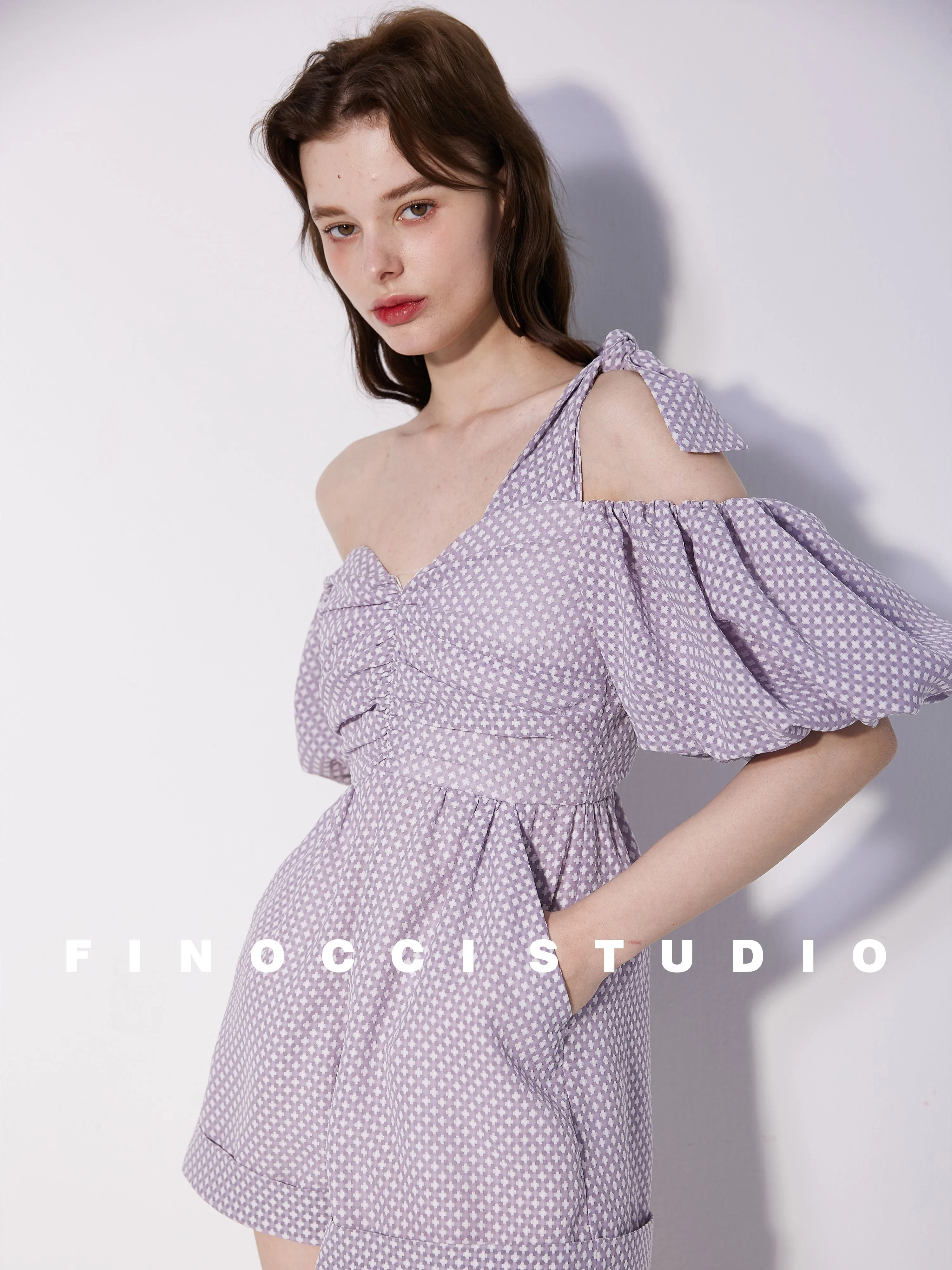 Textured soft purple asymmeric romper - Mia