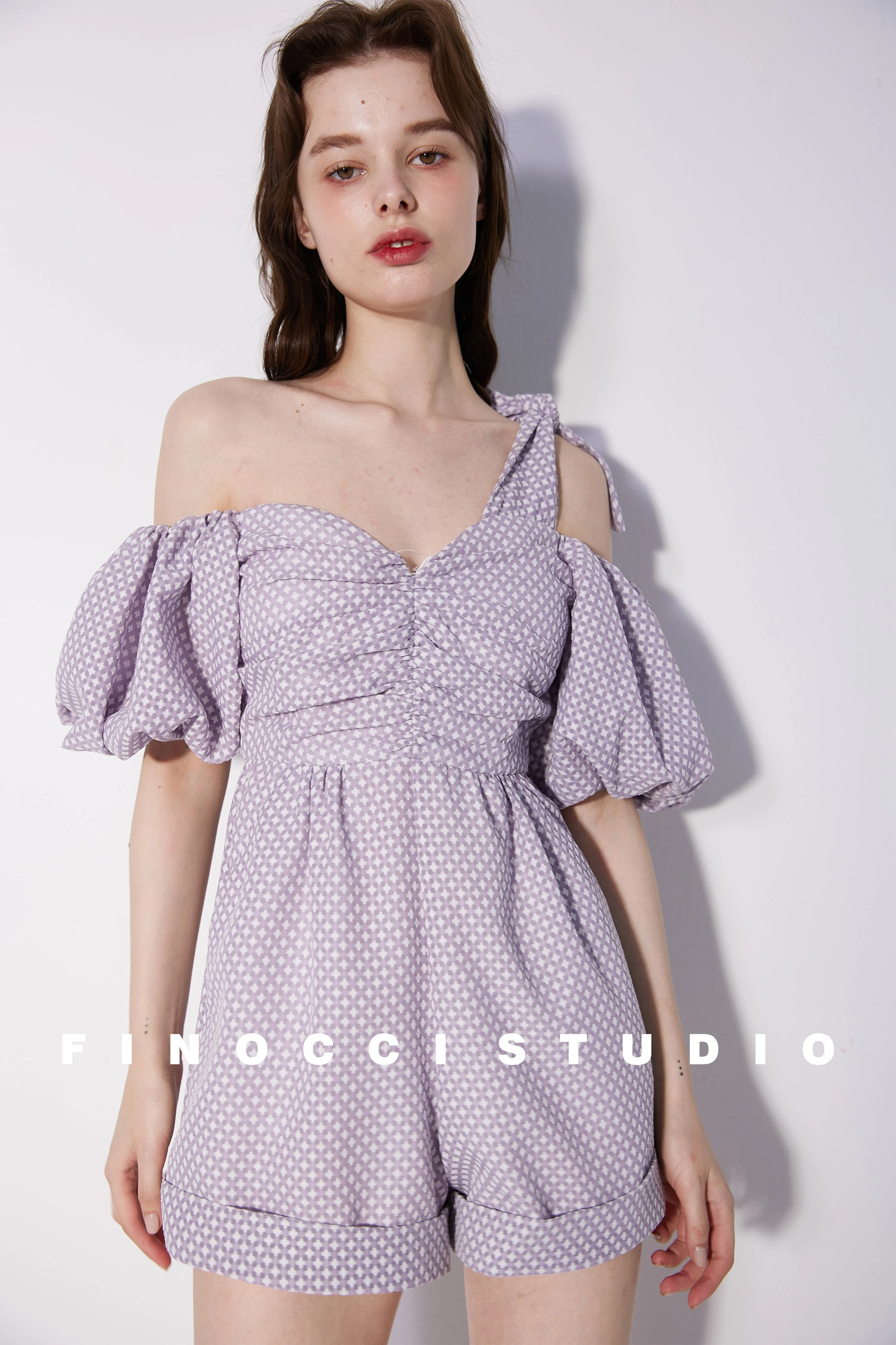 Textured soft purple asymmeric romper - Mia