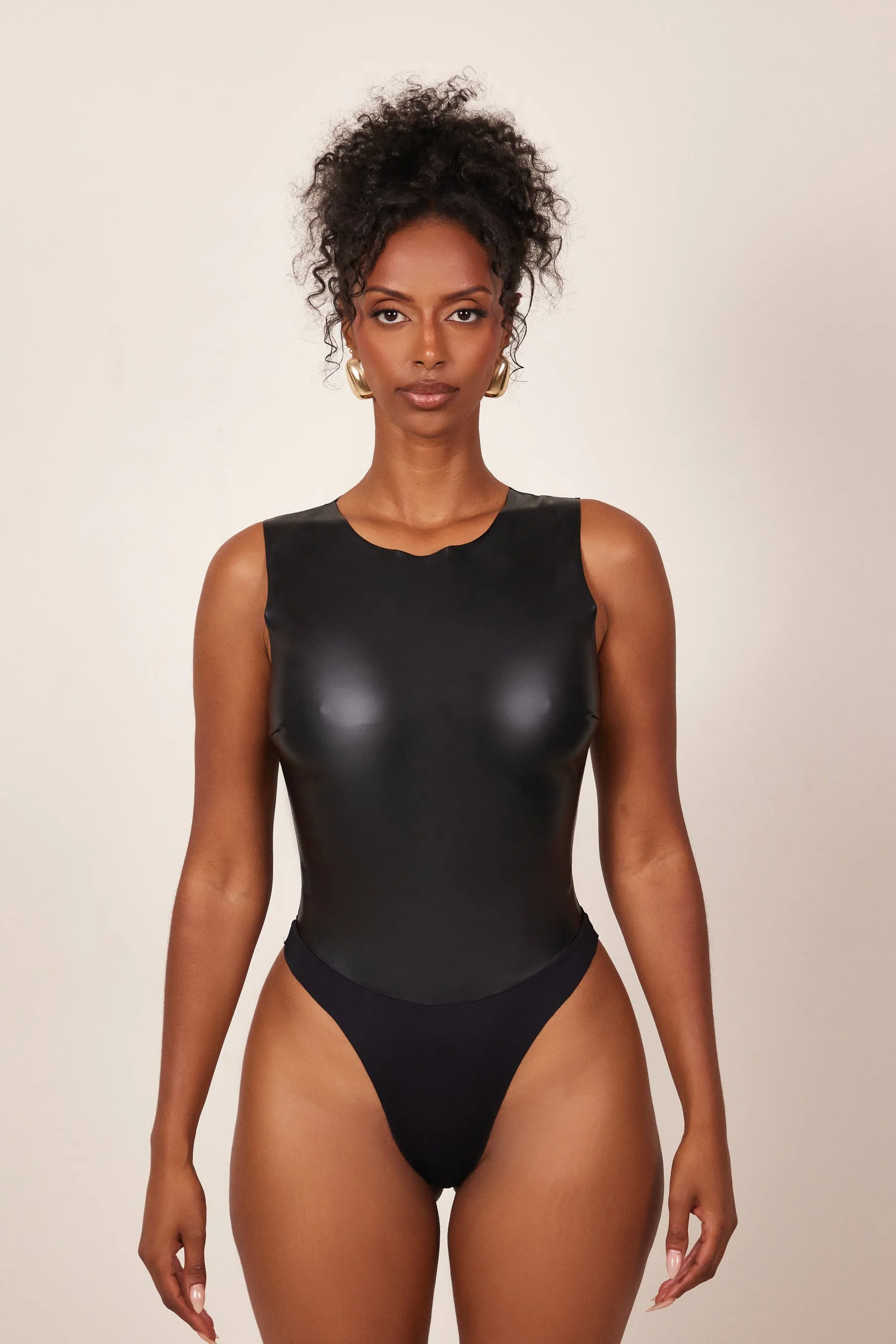 The Dominique leather bodysuit- Black