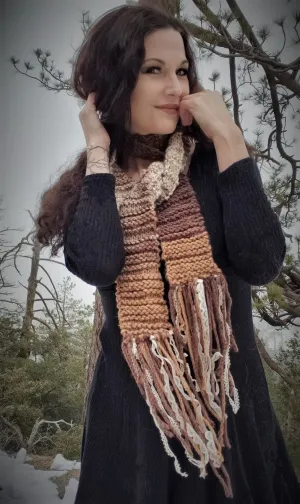 The "Autumn Tree" Knit Scarf with Vintage Lace Fringe