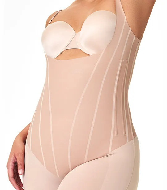 Total Contour Open-Bust Mid-Thigh Bodysuit Champagne Beige