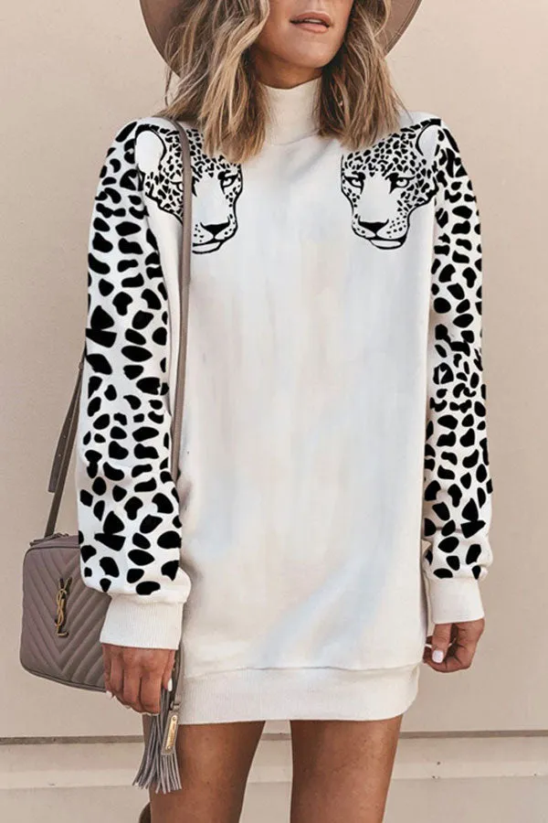 Turtleneck Leopard Print Sweatshirt