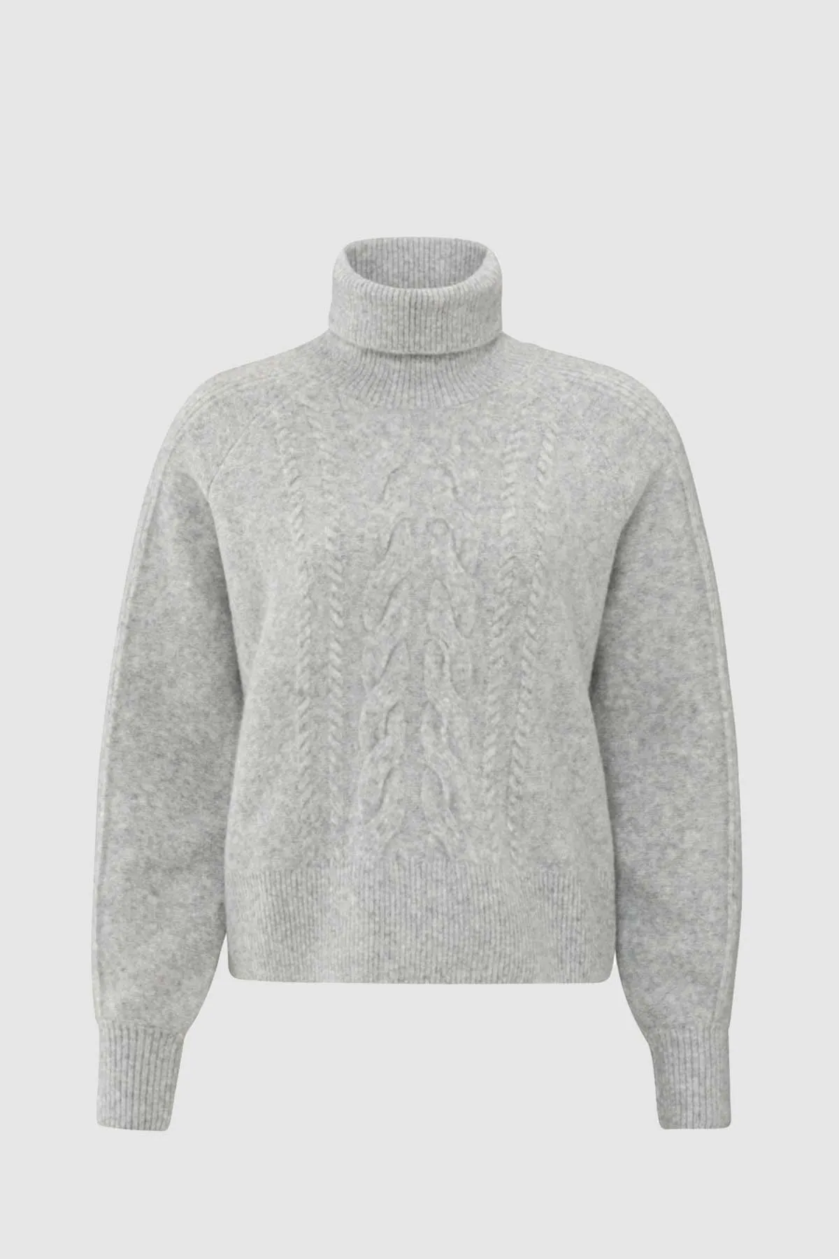 Turtleneck Sweater with Cable Pattern in Grey Melange